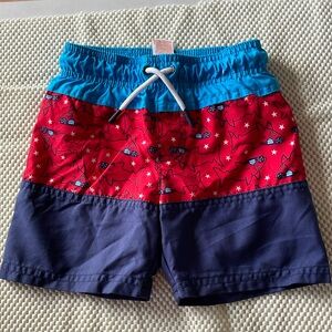 Cat & Jack toddler swim trunks 3T red & blue shark
